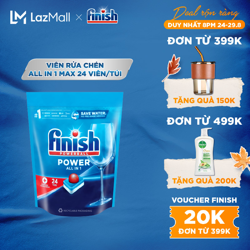 Viên Rửa Chén Bát Hương Chanh Finish Powerball All In 1 Max 24 viên