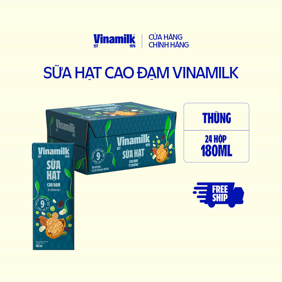 Sữa hạt cao đạm vinamilk - thùng 24 hộp 180ml