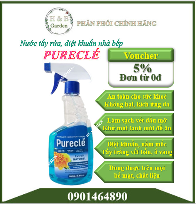 [500ml]Nước tẩy rửa nhà bếp thảo mộc hữu cơ organic Purecle làm sạch dầu mỡ,diệt khuẩn, khử mùi, an toàn cho da sức khoẻ