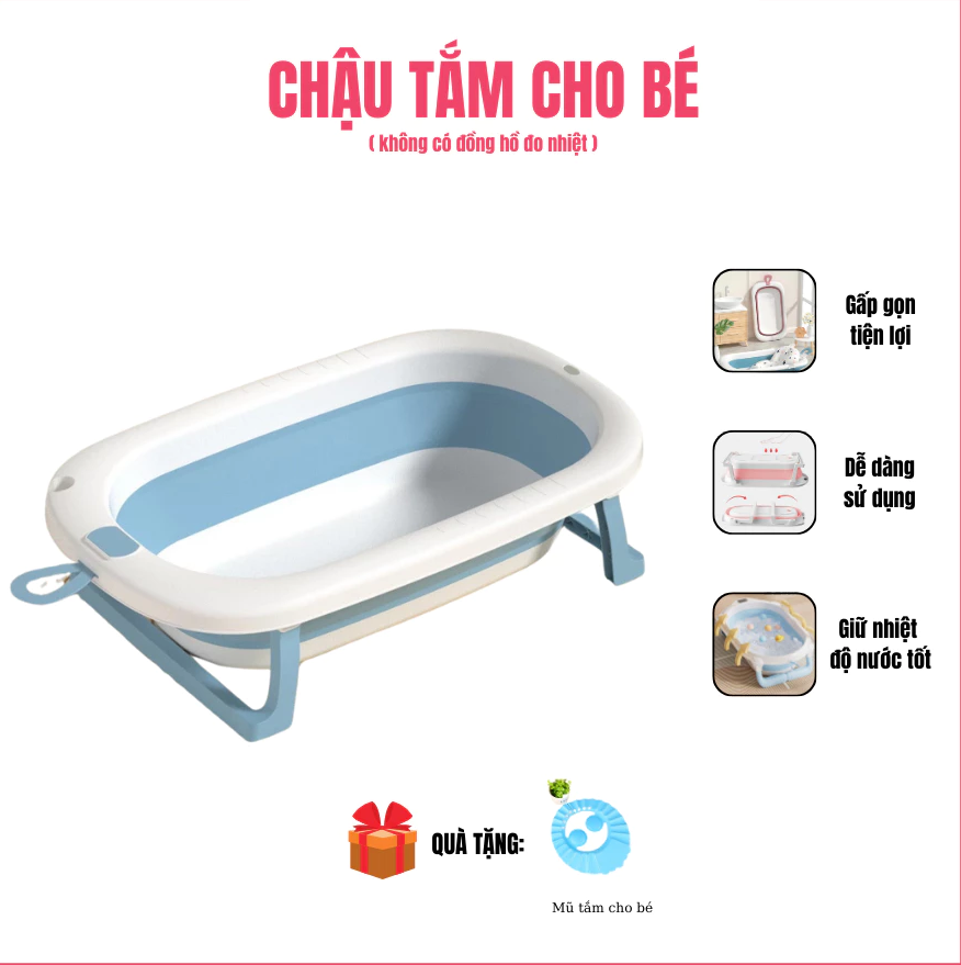Chậu Tắm Cho bé Chậu tắm Gấp Gọn Tiện Lợi CT28 Nhựa Cao Cấp Có Vân Chống Trượt An Toàn Cho Bé