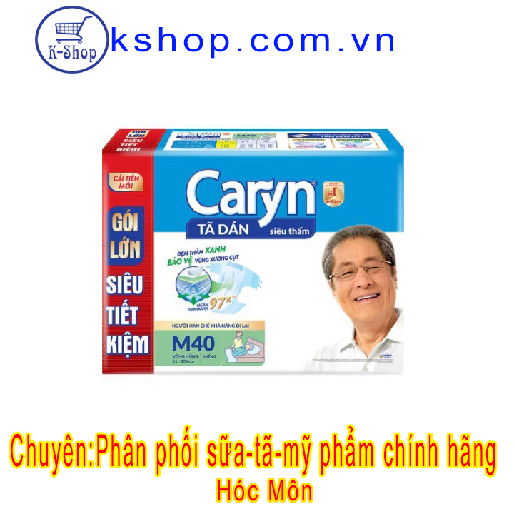 Tã dán caryn siêu thấm m40 61-106cm - mẫu mới chống kháng khuẩn, thấm hút nhanh chóng cho bề mặt luôn khô thoáng