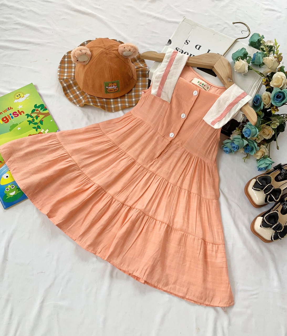 Đầm cổ vuông thủy thủ siêu xinh cho bé gái