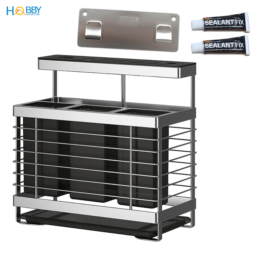 Kệ đựng đũa muỗng dao kéo inox 304 dán tường Hobby home decor KDMT3