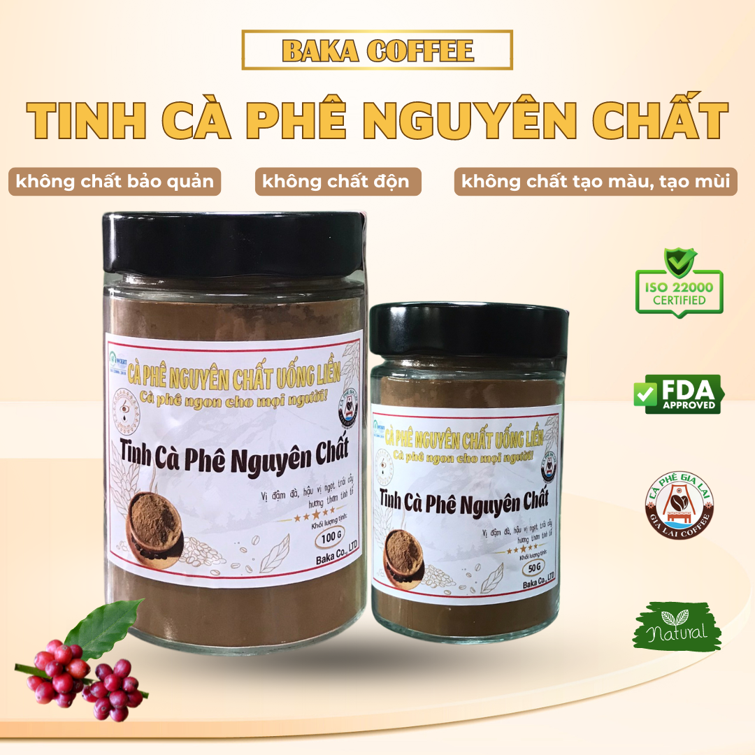 Tinh Cà Phê Nguyên Chất Baka Coffee - Hộp 50g, 100g, Bì zip 500g