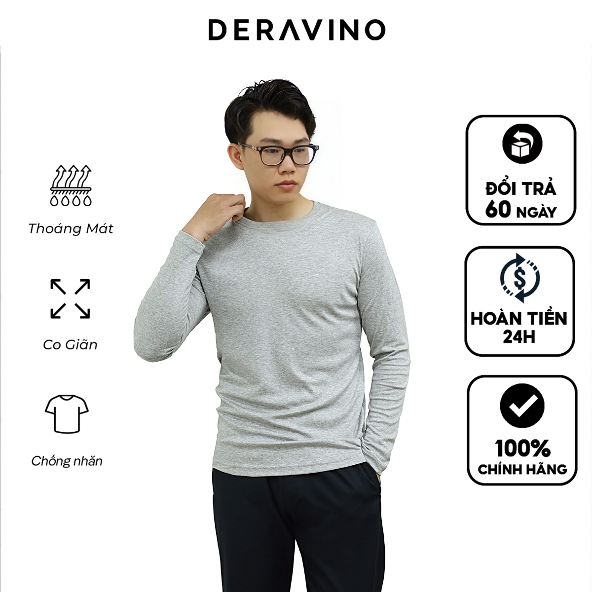 Áo giữ nhiệt dài tay cho nam, Áo thun nam dài tay GTD2116, Áo giữ nhiệt cổ tròn Chất Cotton cao cấp co giãn 4 chiều