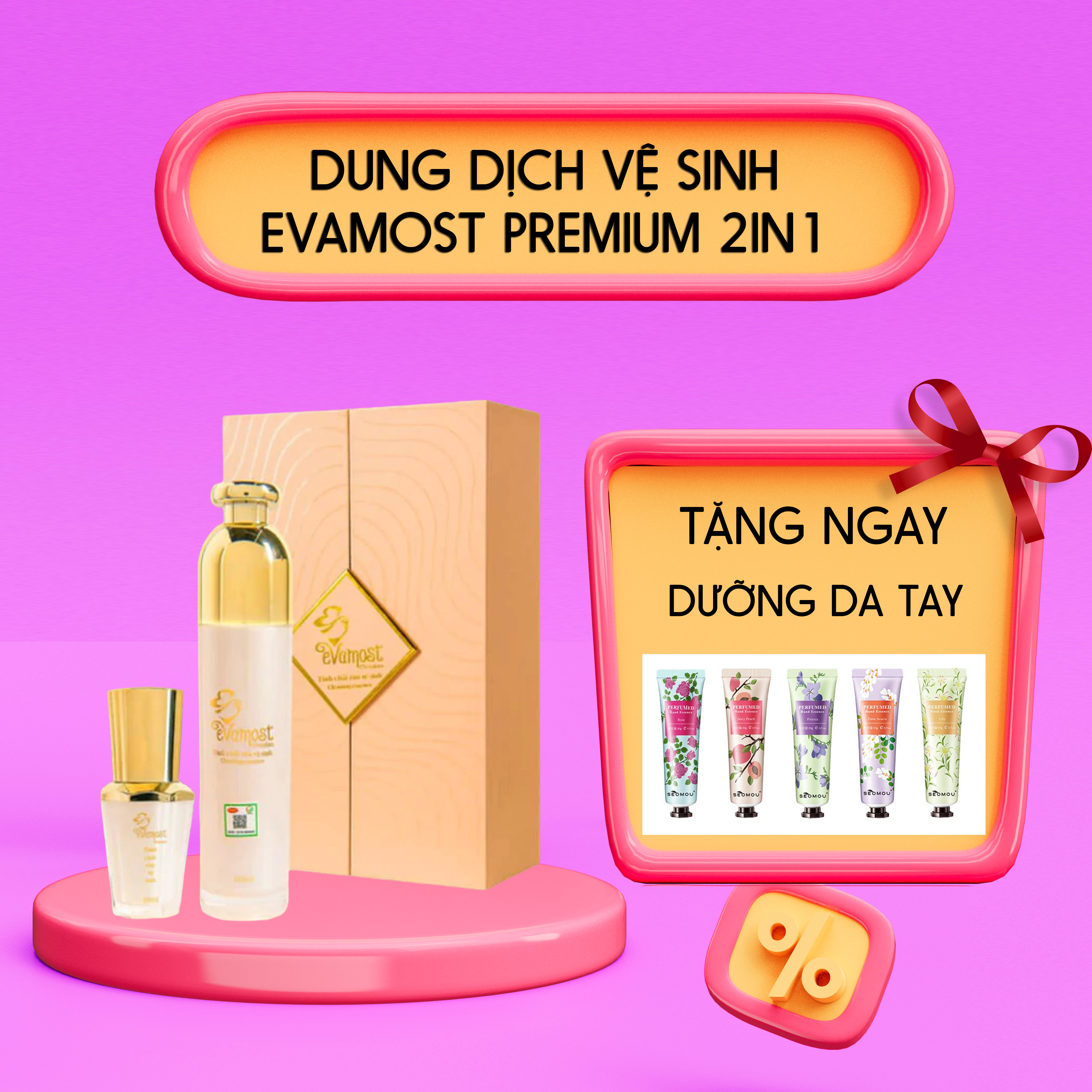 Dung dịch vệ sinh phụ nữ evamost premium 2024, thơm, hồng khít - chai 120ml - chính hãng