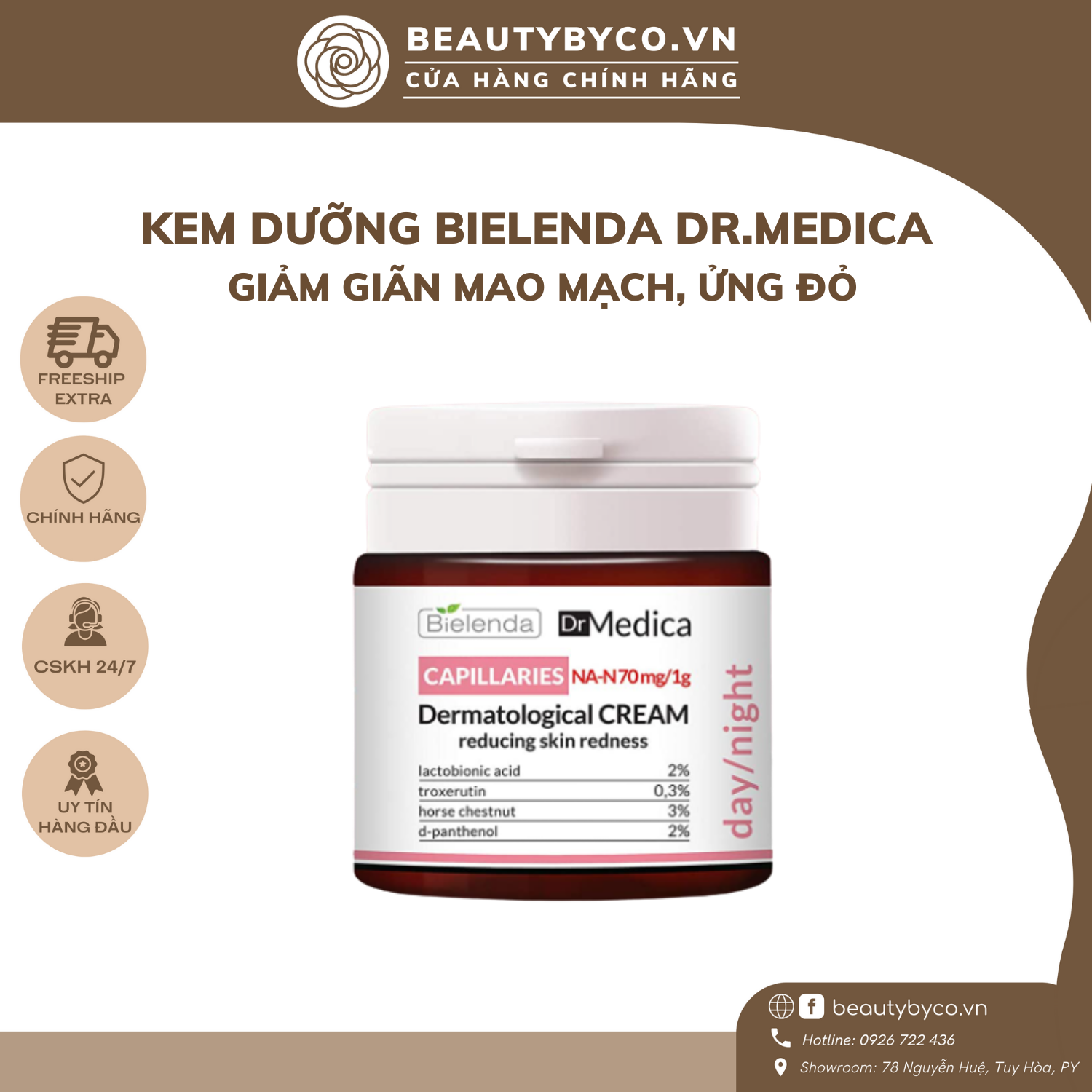 Kem Bielenda Dr MedicaCapillaries dành cho da nhạy cảm, mỏng, mẩn đỏ, nổi mao mạch  50ml