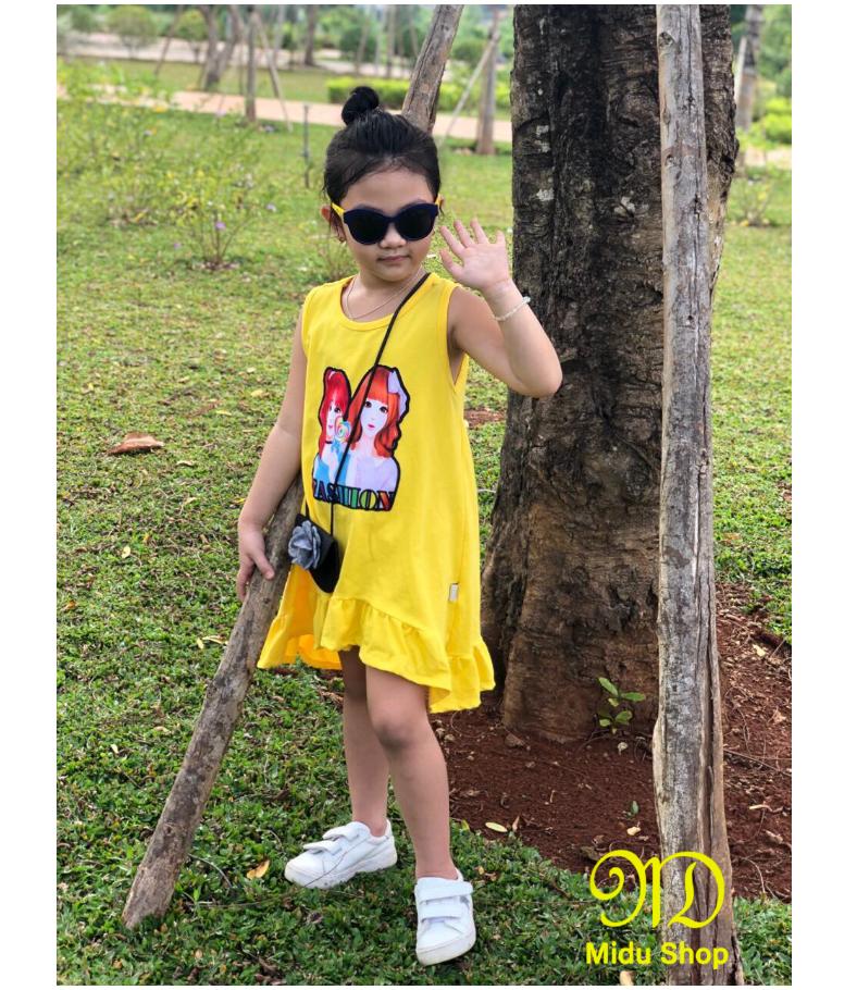 [HCM]Đầm suông thun cotton họa tiết cực ngầu cho bé gái size 24 đến 40kg - Đầm váy bé gái [Midu]. Màu ngẫu nhiên.