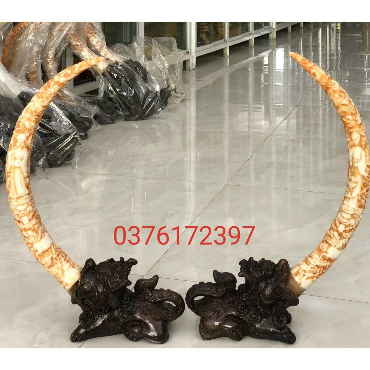 Cặp tượng kỳ lân ngậm ngà đá đúc cao cấp