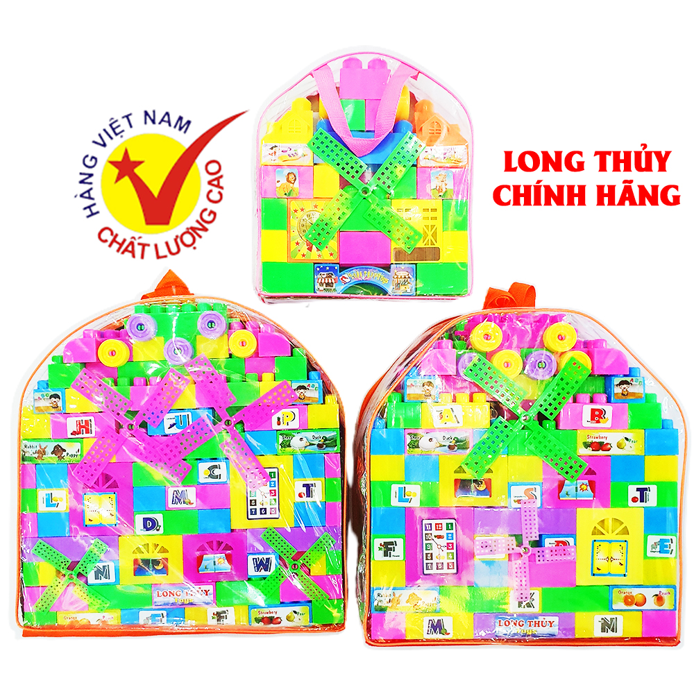 Túi đồ chơi xếp hình lâu đài hiệu long thủy Việt Nam cho bé, đồ chơi xếp hình dành cho bé trai và bé gái trên 3 tuổi