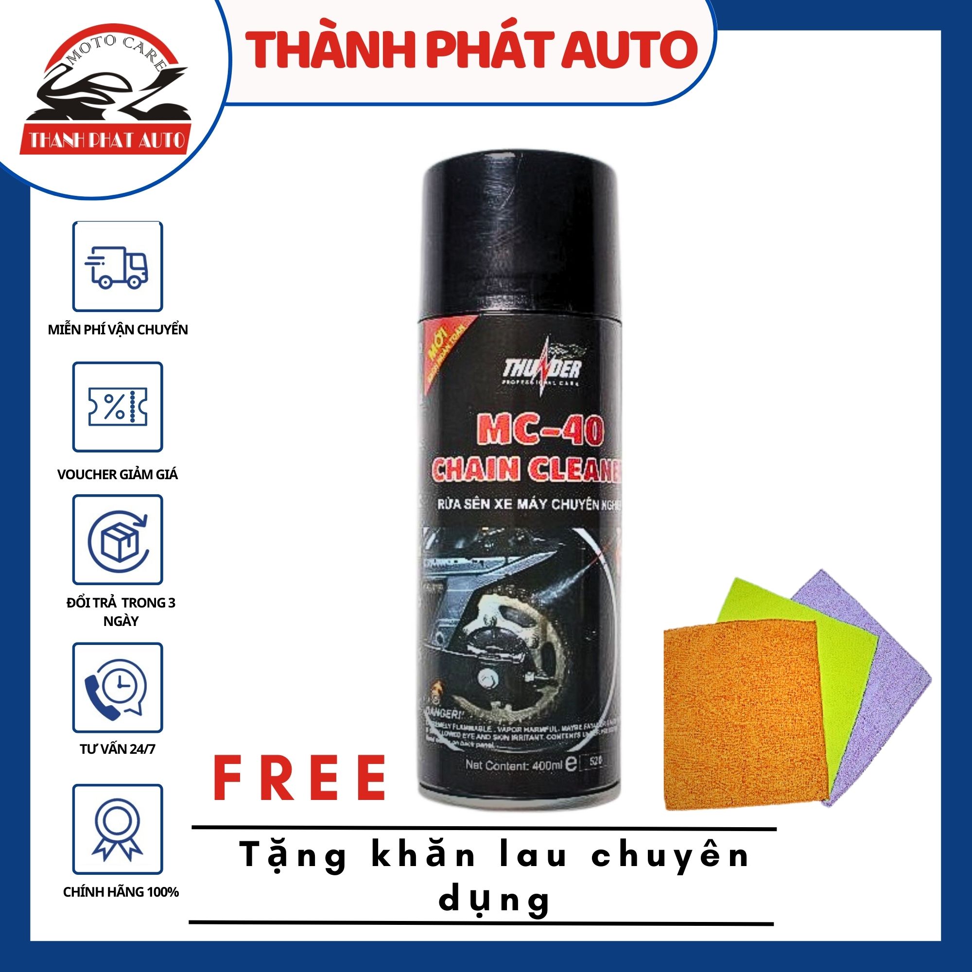 [HCM]Chai xịt rửa sên vệ sinh sên xích xe máy/ mô tô MC-40 400ml tặng khăn lau xe chuyên dụng