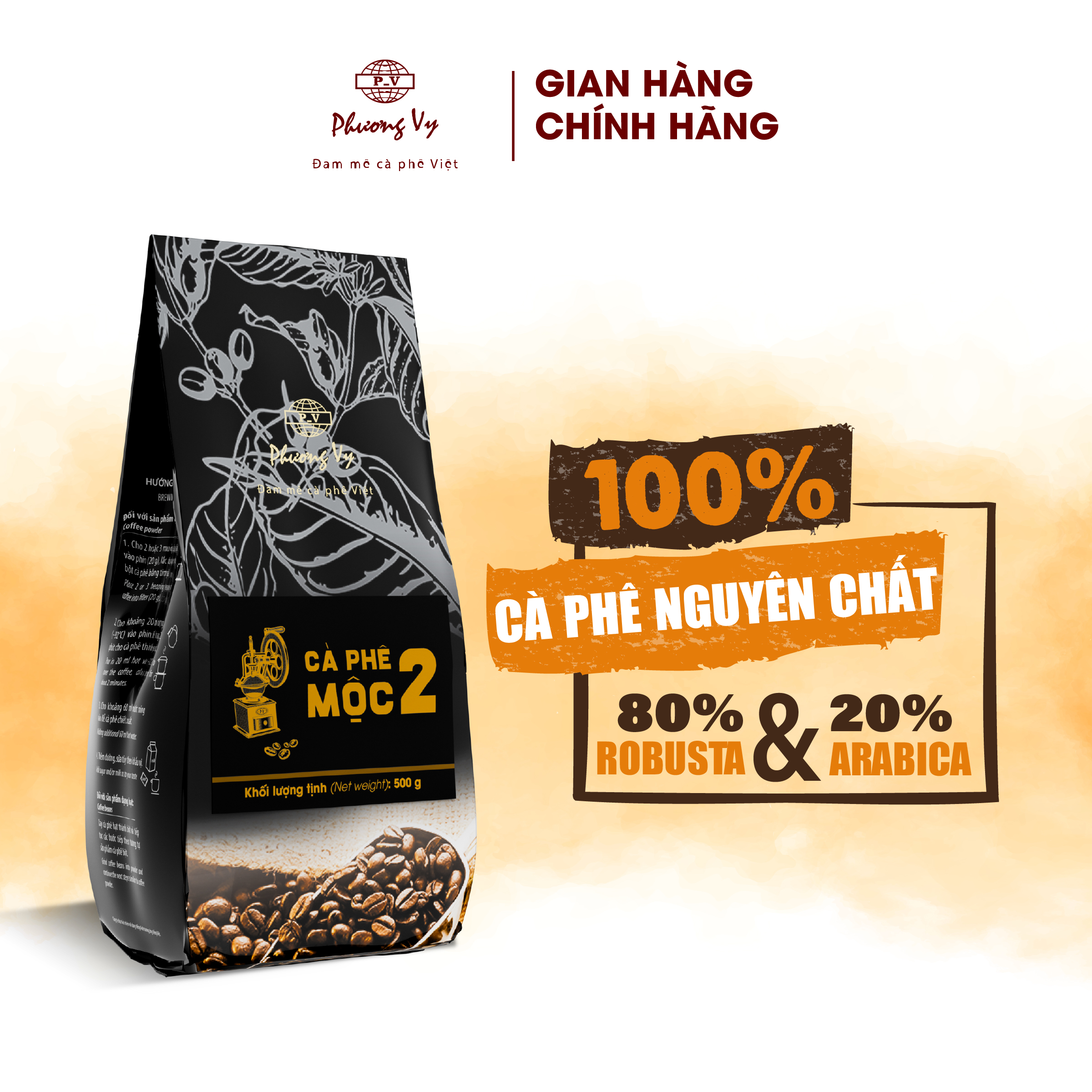 Cà Phê Nguyên Chất Mộc 2 500g thơm ngon quyến rũ, phù hợp pha phin, pha máy, Phương Vy Coffee