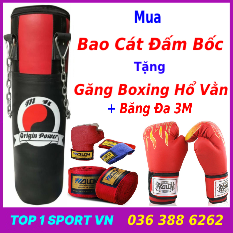 Bao cát đấm bốc - bao cát đấm bốc dây xích 3 lớp dày 2,5mm đã nhồi hoàn thiện tặng găng tay chuyên đấm bao cát MMA hở ngón cao cấp, bảo hành 12 tháng