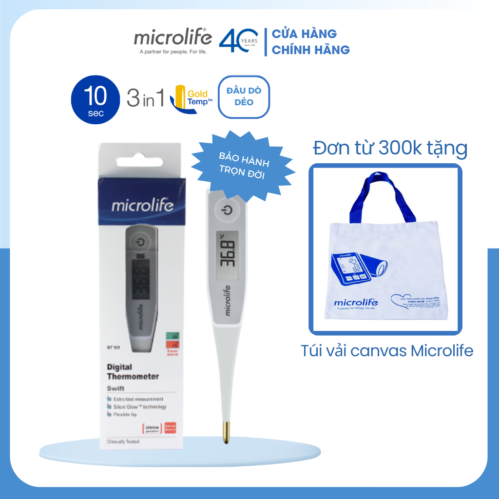 Nhiệt Kế Điện Tử Microlife MT550, Kết Quả Trong 10s, Chính Xác, An Toàn, Bảo Hành Trọn Đời