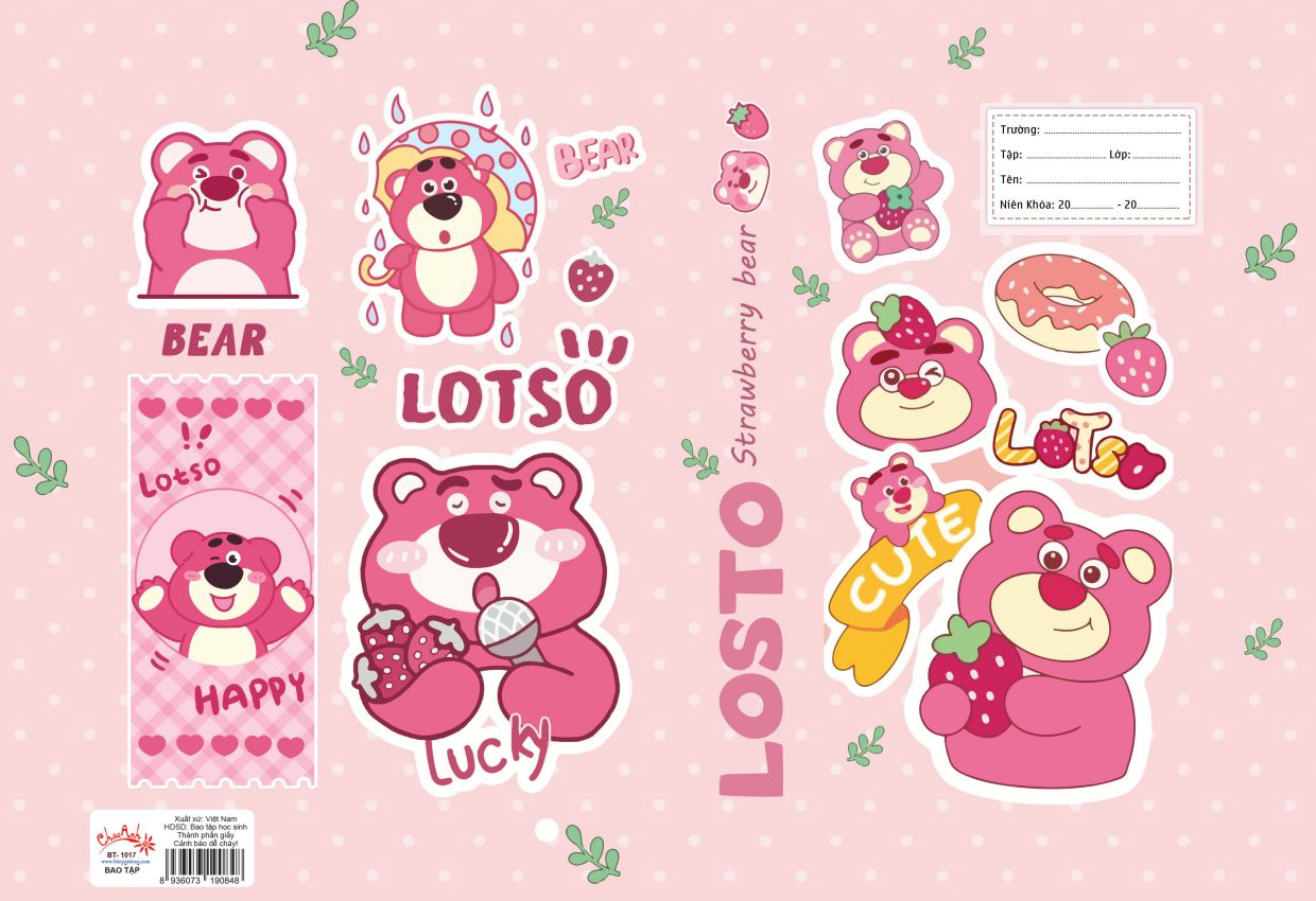 Set 10 bao tập gấu dâu lotso | giấy bao tập cute