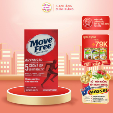 Thực phẩm hỗ trợ điều trị 5 triệu chứng ở xương và khớp - Move Free Joint Heath Advanced Glucosamine + Chondroitin 200 Tablets