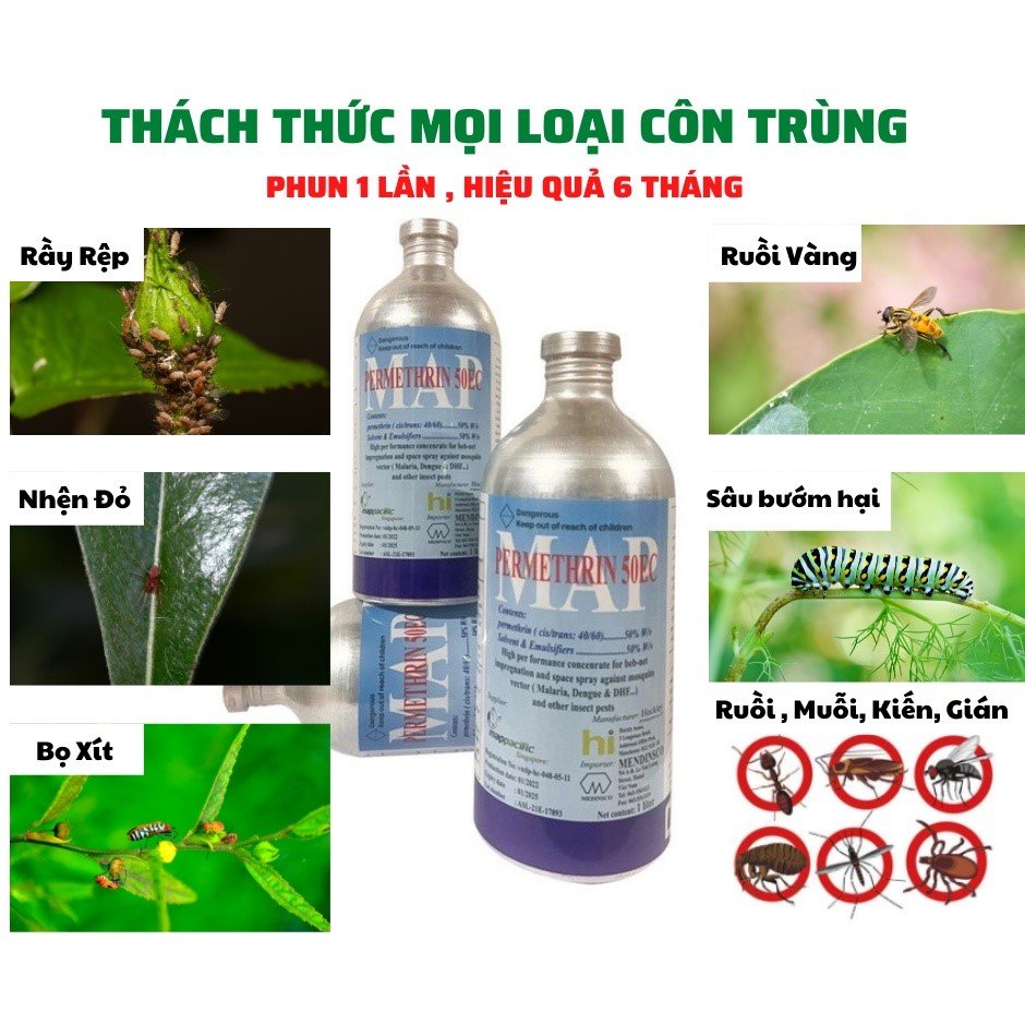 Thuốc diệt muỗi map permethrin 50ec chai nhôm 1lit xuất xứ anh quốc, tiêu diệt côn trùng sâu bệnh