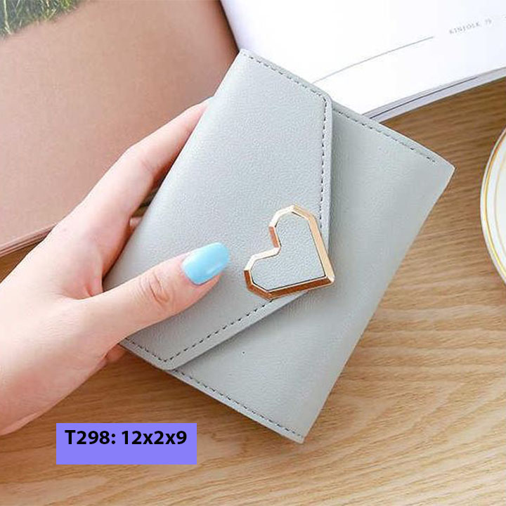 Ví da cầm tay mini nữ, bóp nữ cầm tay đựng tiền, thẻ dáng ngắn khóa tim T298