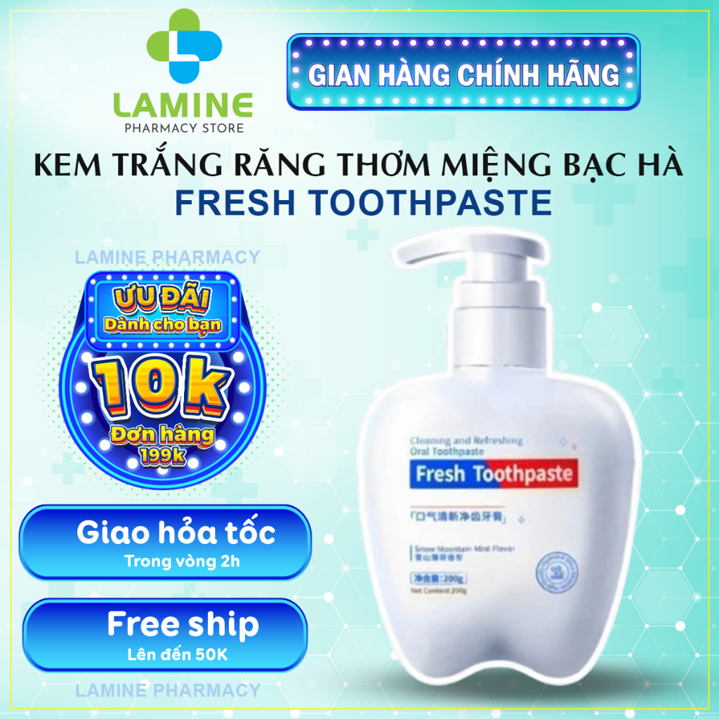 Kem Đánh Răng Fresh Toothpaste - Kem Đánh Bật Cao Răng, Ố Vàng, Răng Trắng Sáng, Thơm Miệng, Mát Lạnh Fresh Toothpaste