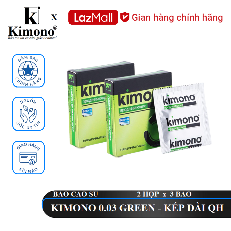 Bộ 2 hộp bao cao su kimono 0.03 green 3 bao - siêu mỏng.