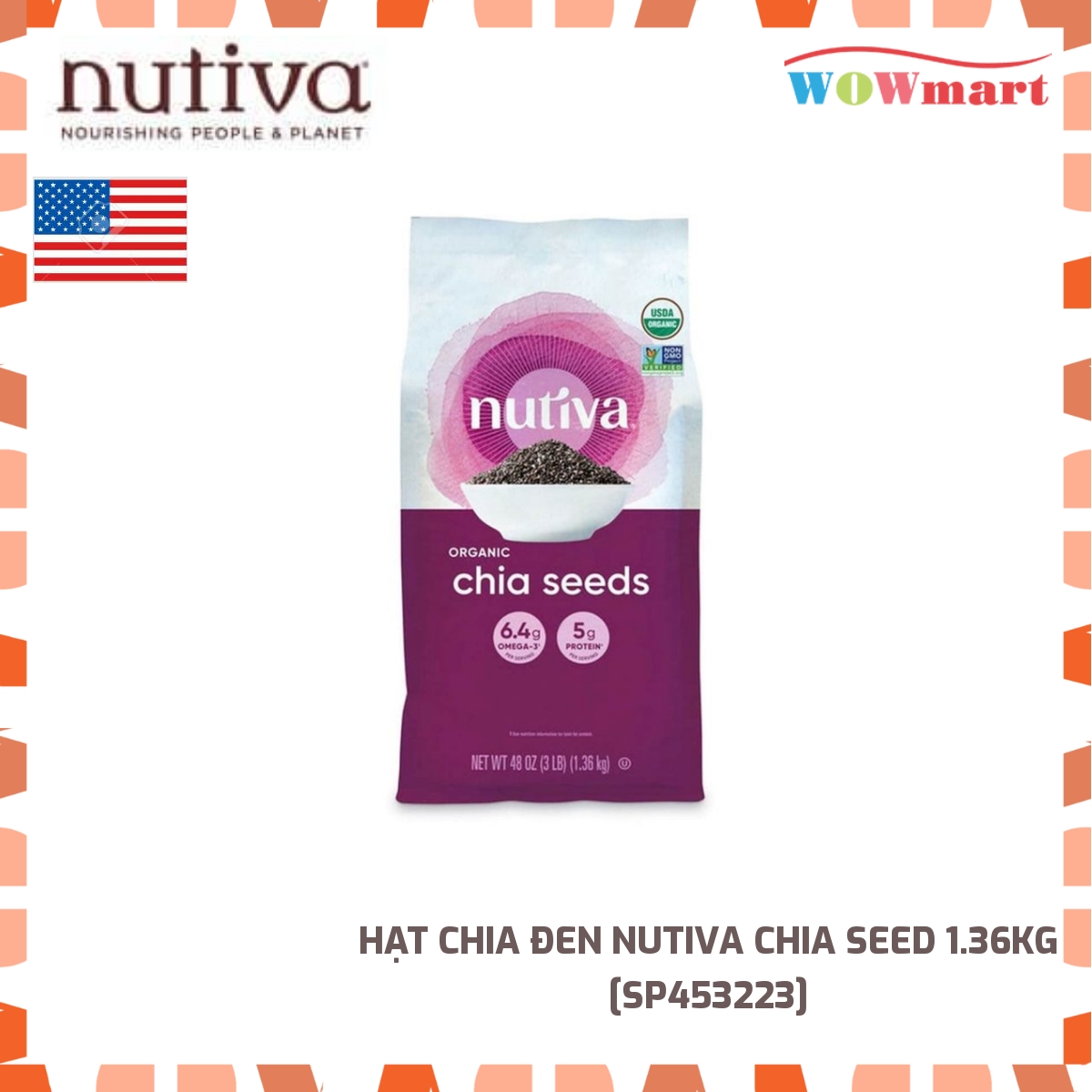 Hạt chia đen Nutiva Chia Seed 1.36kg - [MỸ]