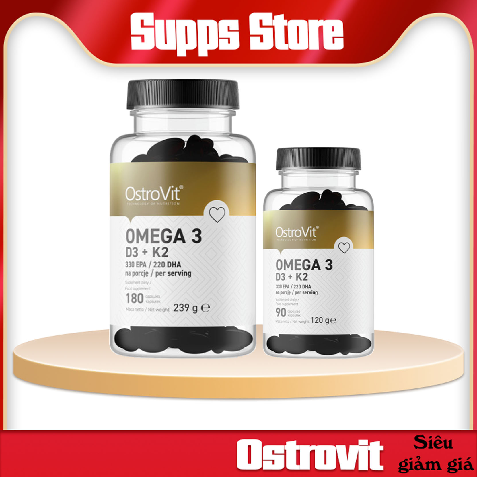 Chính hãng Ostrovit Omega 3 D3+K2 180v - Tốt cho tim mạch trí não tăng thị