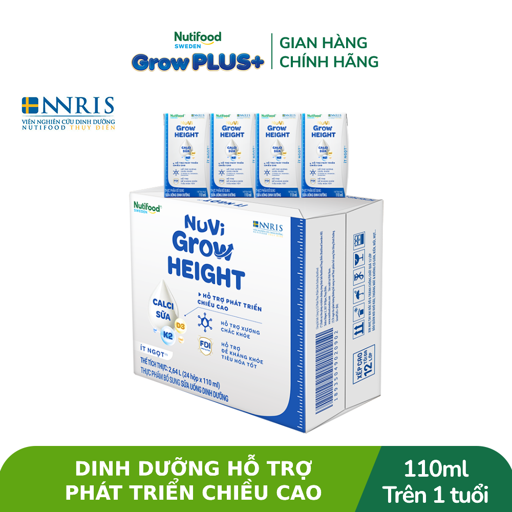 Thùng 24 hộp Sữa Nước Pha Sẵn Nuvi Grow Height + hỗ trợ phát triển chiều cao hộp 110ml - Trên 1 tuổi