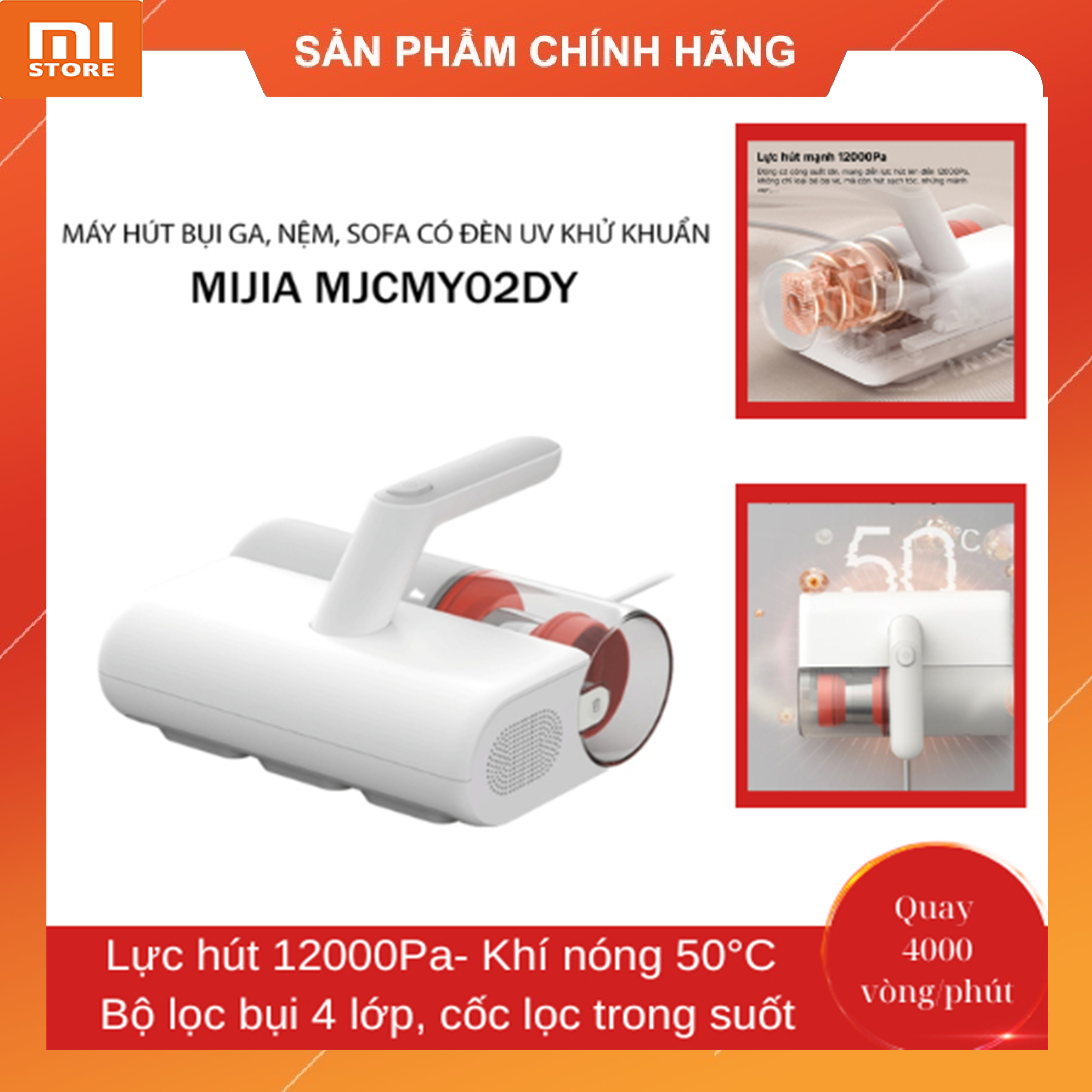 Máy hút bụi giường đệm sofa diệt khuẩn UV Xiaomi Mijia Gen2 MJCMY02DY - Bảo hành 12 tháng