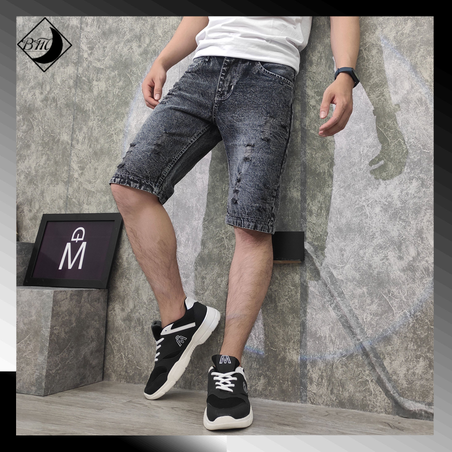 [HCM]Quần short nam màu đen bạc rách BM415 Shop Black Moon