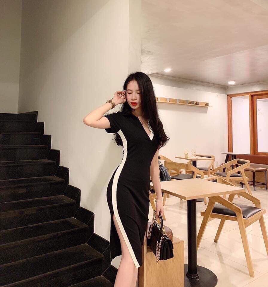 Đầm Thun Body Hai Màu Đem Trắng TTSA0504