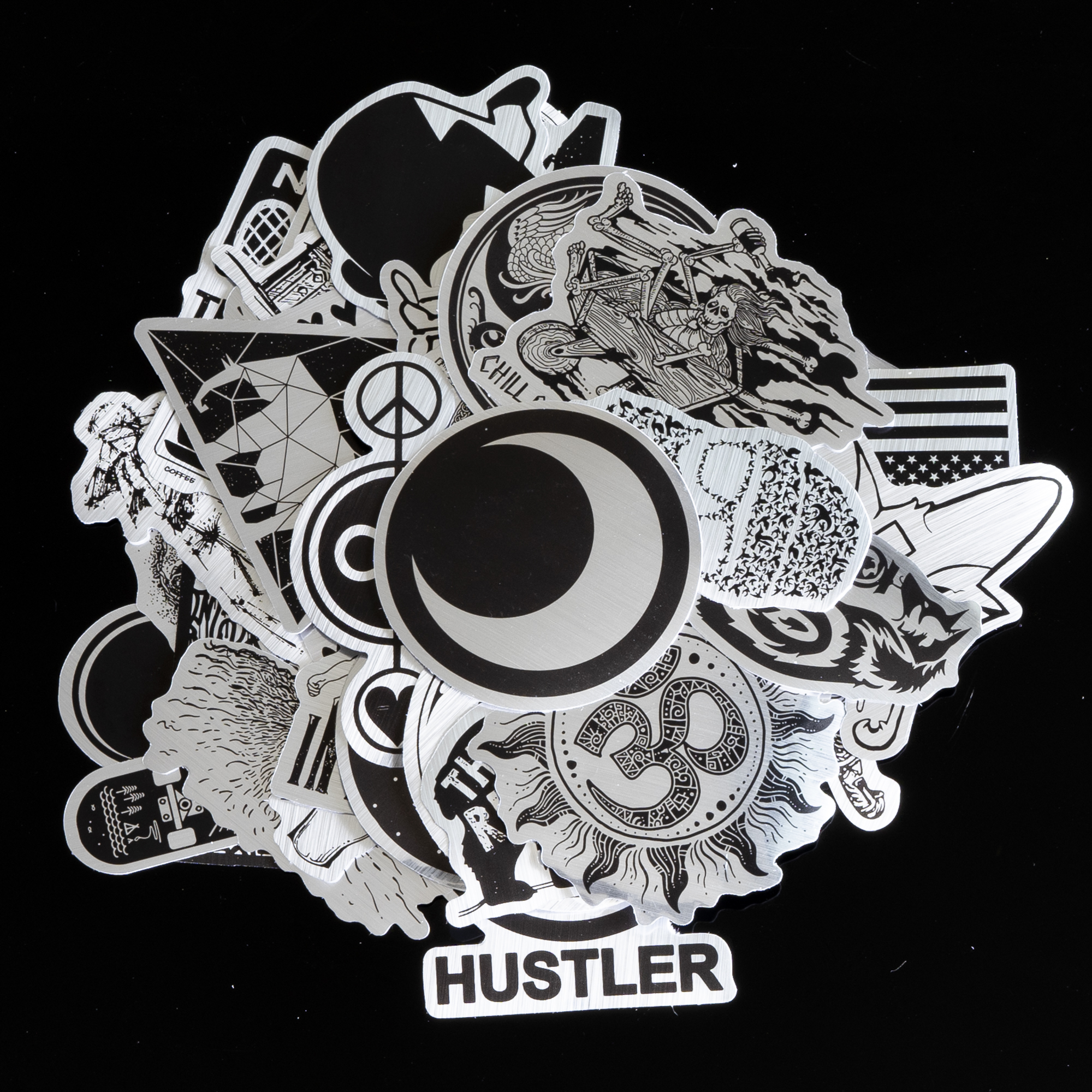 Bộ 10 20 50 sticker hình dán stickers đen trắng cao cấp giả kim loại metal [M4] mẫu mới 2020 chống nước lâu phai trang trí vali laptop điện thoại xe đạp xe máy skateboard đàn guitar ukulele...