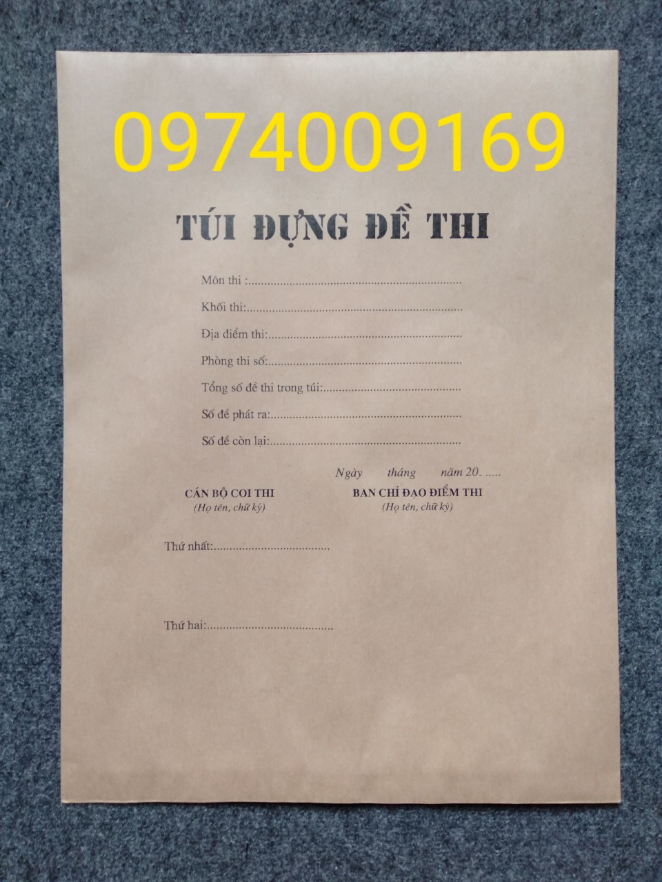 100 túi đựng đề thi theo mẫu của bộ GD&DT