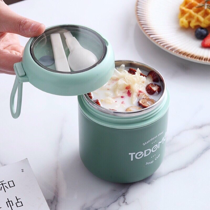 Bình ủ cháo giữ nhiệt 2 lớp Tedemei 530ml chuyên đựng cháo thức ăn,nước uống giữ nhiệt tốt,nắp đậy kín không gỉ nước