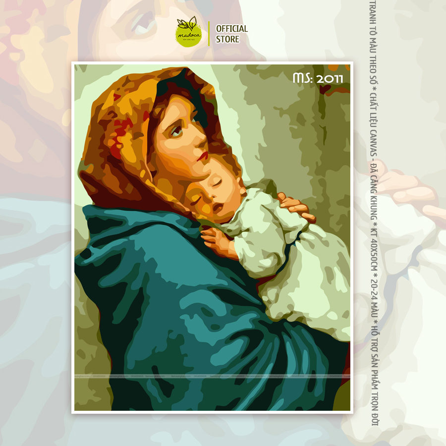 Tranh tô màu theo số, tranh số hóa, tranh tô màu số hóa Madoca kích thước 40x50cm có khung, Đức mẹ Maria T2011