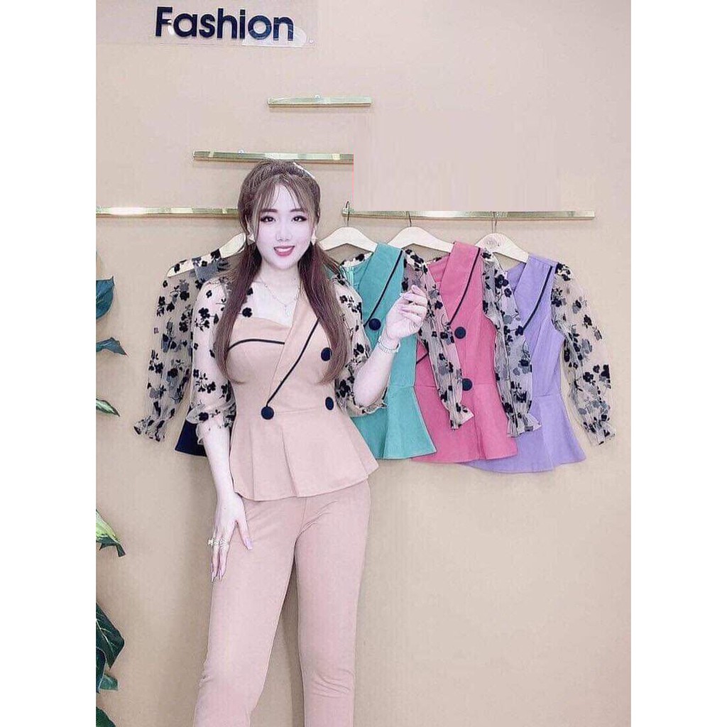 Đồ bộ thun cát hàn mặc nhà dành cho nữ, tay phối lưới điệu đà, đồ bộ mặc nhà-475