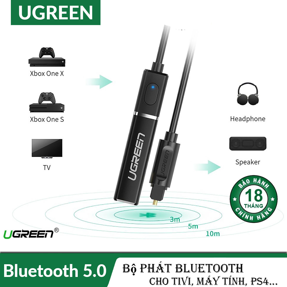 [HCM]Bộ phát bluetooth 5.0 cho tivi/laptop/pc Ugreen 50213 -aptx cổng quang/optical/spdif là dòng sản phẩm chất lượng trên thị trường hiện nay kết nối hiệu quả đa dạng thiết bị tuổi thọ lâu dài