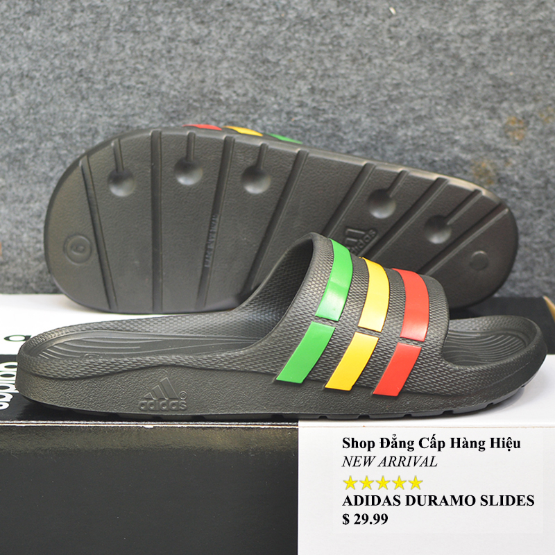 Dép Thể Thao Adidas Nam Nữ Duramo màu đen sọc lá vàng đỏ