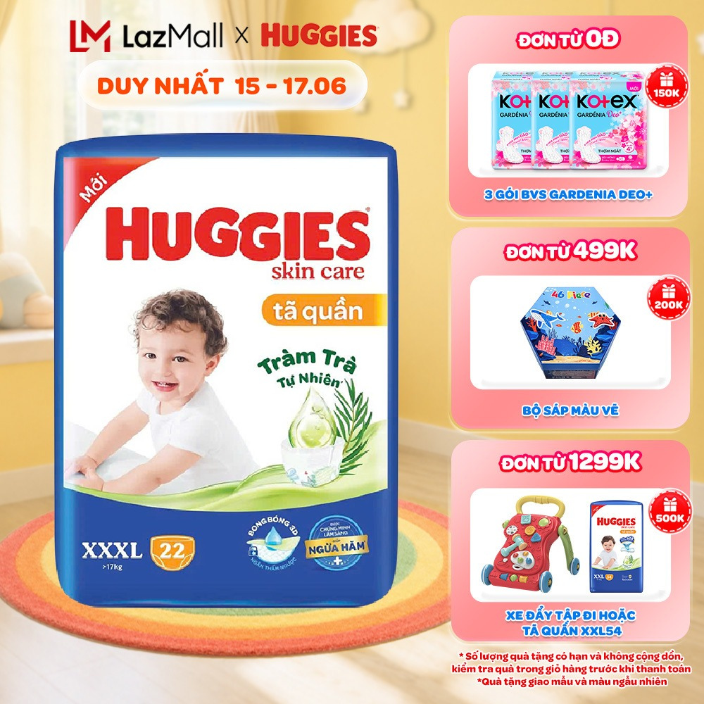 Combo 4/Tã quần HUGGIES SKINCARE JUMBO XXXL22 (Trên 17kg) - Gói 22