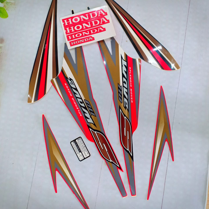 Tem - logo dán xe Wave S110 màu ĐỎ - NÂU tem dán xe máy