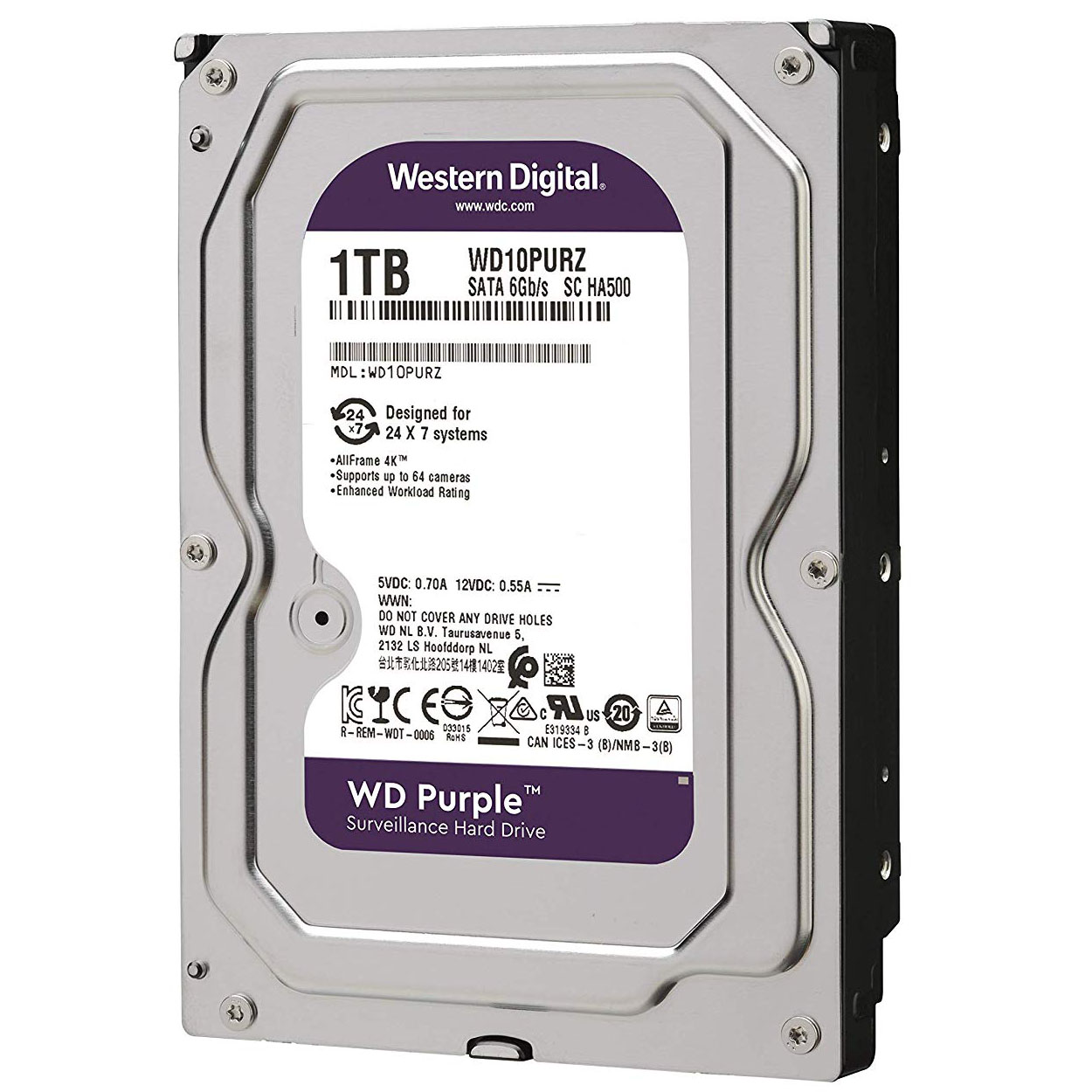 Ổ cứng hdd western digital purple 1tb 3.5" sata 3 - wd10purz. chuyên dùng cho camera