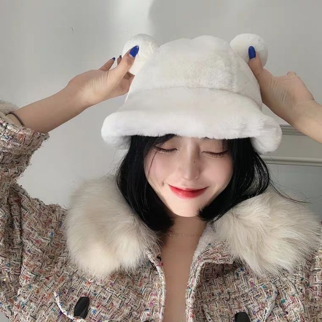 Mũ bucket lông thỏ tai gấu siêu đáng yêu