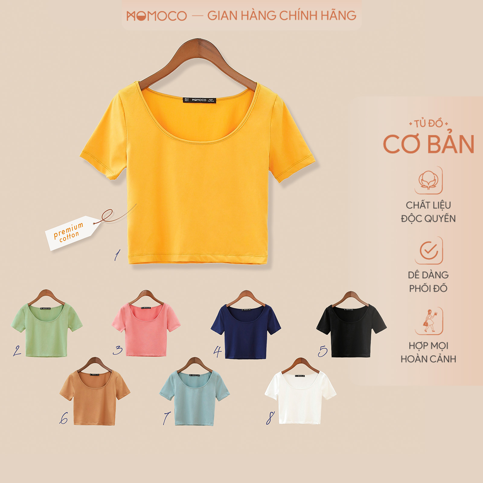 Áo Croptop Nữ Ngắn Tay Cổ Chữ U MOMOCO M2908 Chất Liệu Cotton Co Giãn Thoáng Mát Thiết Kế Dáng Ôm Quyến Rũ