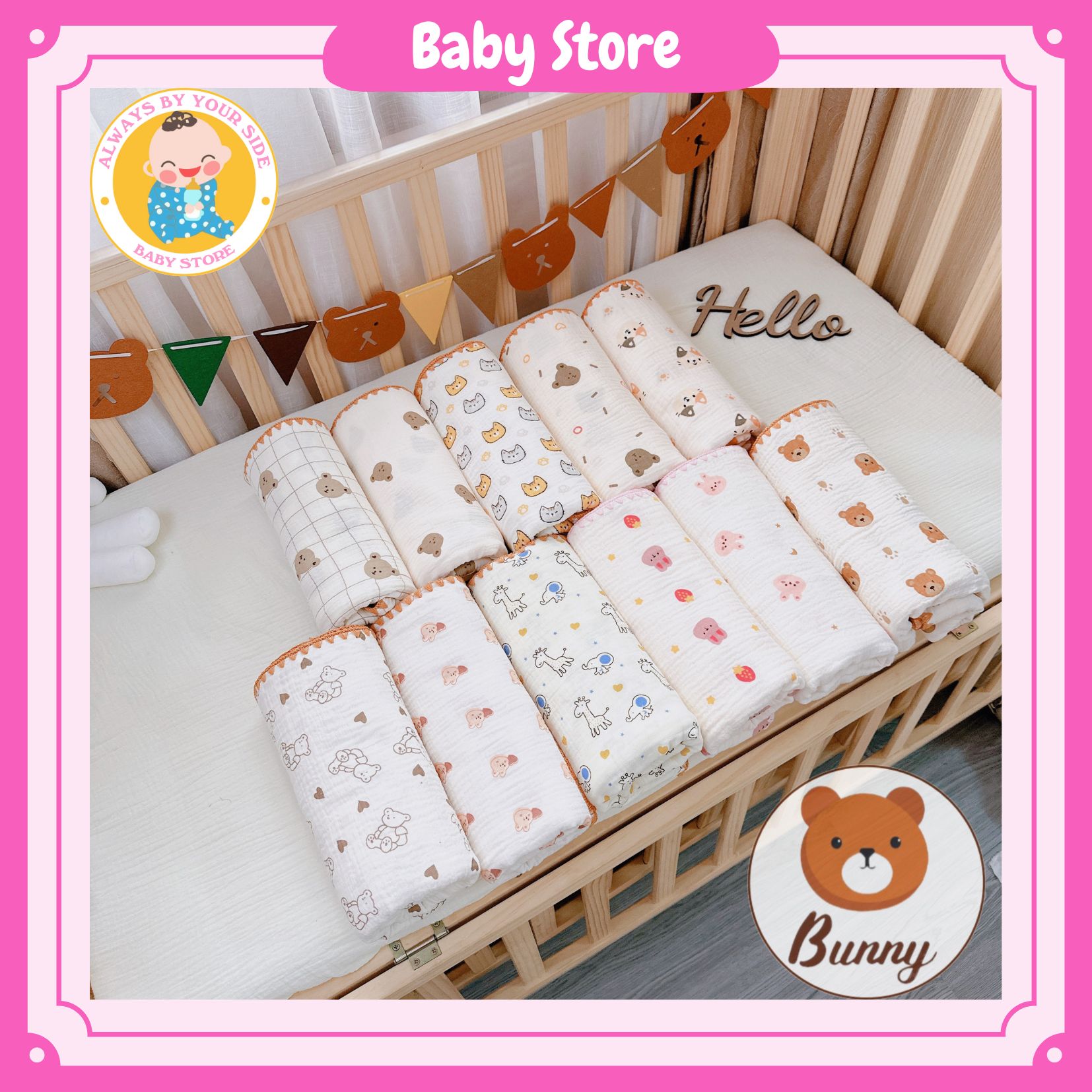 Chăn, mền xô 4 lớp hè thu cho bé sơ sinh và trẻ nhỏ 110cm x 110cm