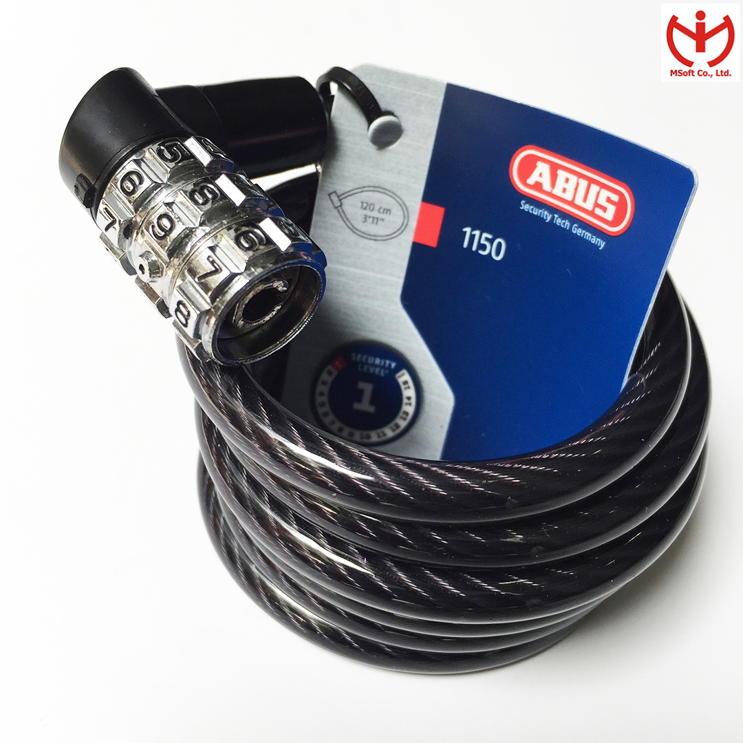 Khóa xe đạp ABUS 1150/120 Black Khóa dây cáp dài 1.2m x 7mm đầu khóa số có mật mã cố định - MSOFT