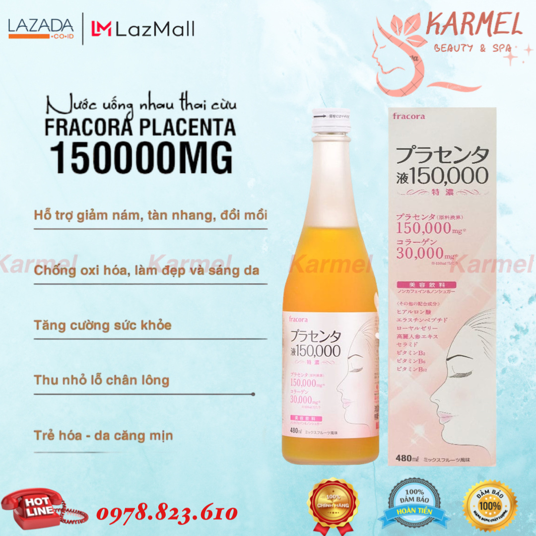 Nước uống đẹp da fracora placenta drink 150000mg collagen 30000mg _ nhật bản 480ml - karmel chính hãng