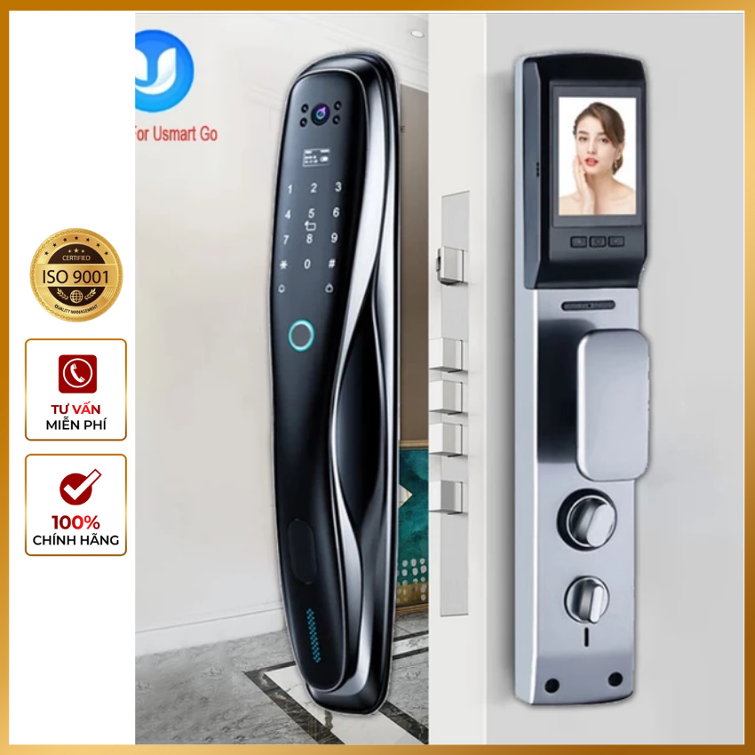 Khóa cửa vân tay điện tử thông minh chống trộm DF01S tích hợp các tính năng mở cửa hiện đại như vân tay, mật khẩu, app điện thoại, thẻ từ, chìa cơ cùng với camera và chuông cửa kết nối wifi - Bảo hành 12 tháng