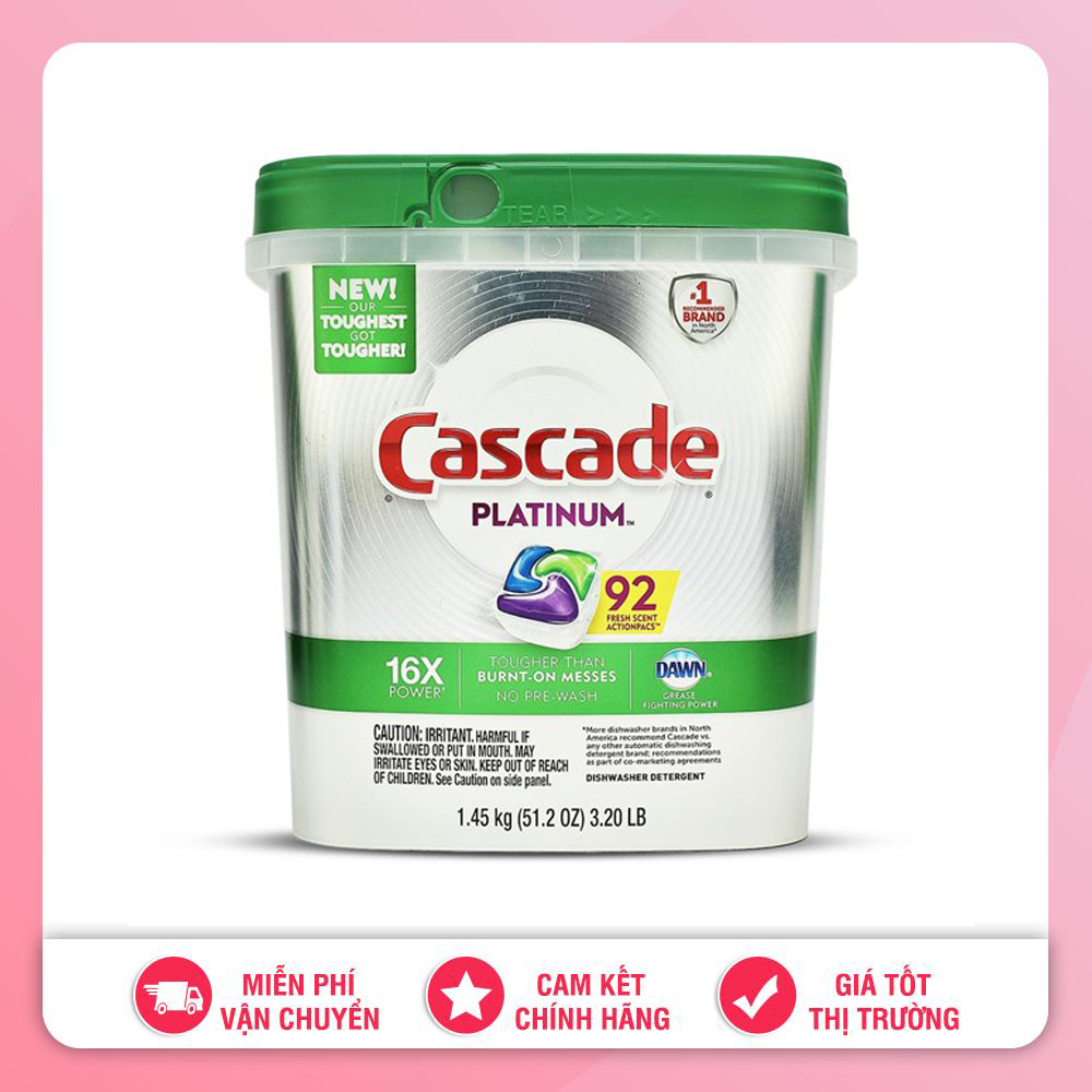 Viên rửa chén cascade platinum dishwasher detergent actionpacs 92 viên 1.45kg mỹ