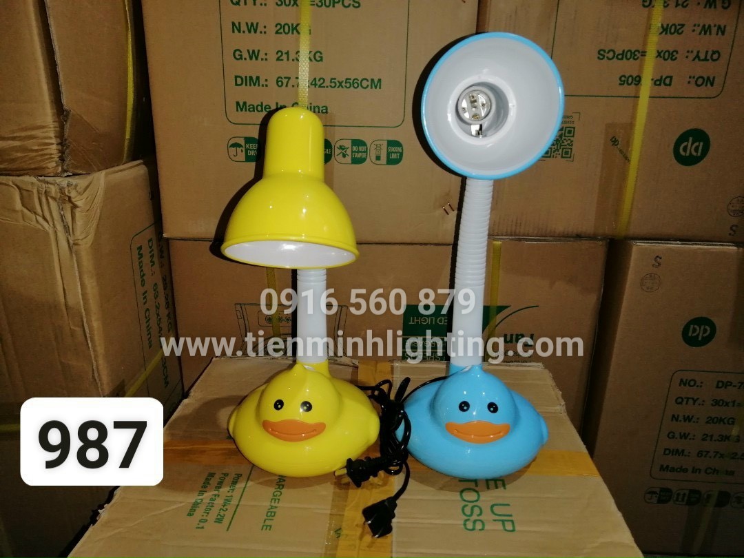 Đèn học để bàn đèn sạc tích điện có đồng hồ, dây usb hình vịt dễ thương 987