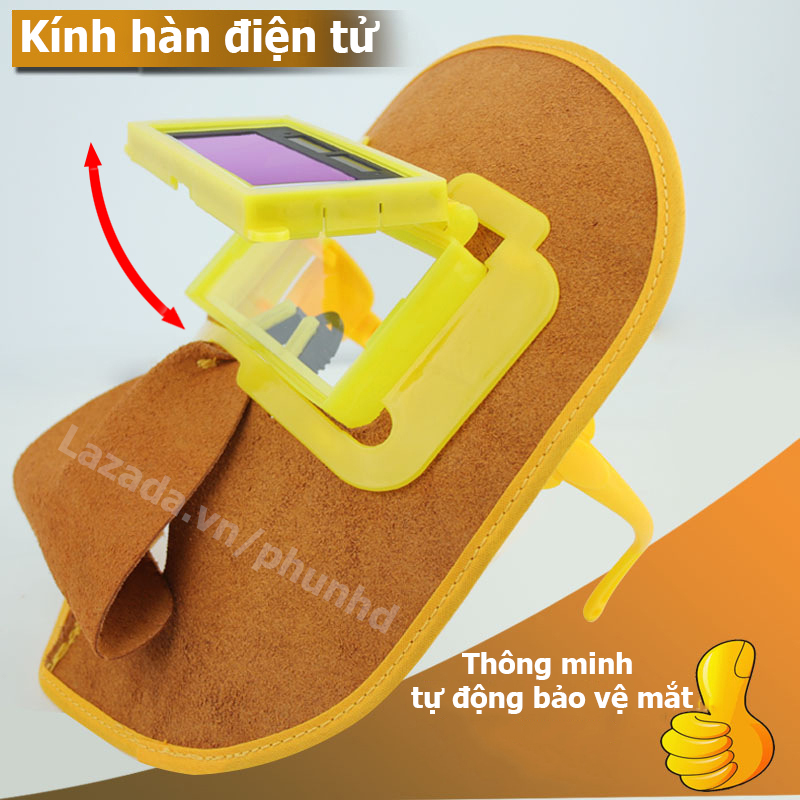 Kính hàn điện tử 2 lớp chống khói thông minh tự động bảo vệ mắt - Mặt nạ bằng da bò cao cấp