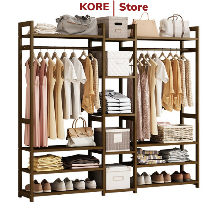 Giá treo quần áo bằng gỗ - Kệ treo quần áo khung gỗ - Tủ treo quần áo thông minh bằng tre